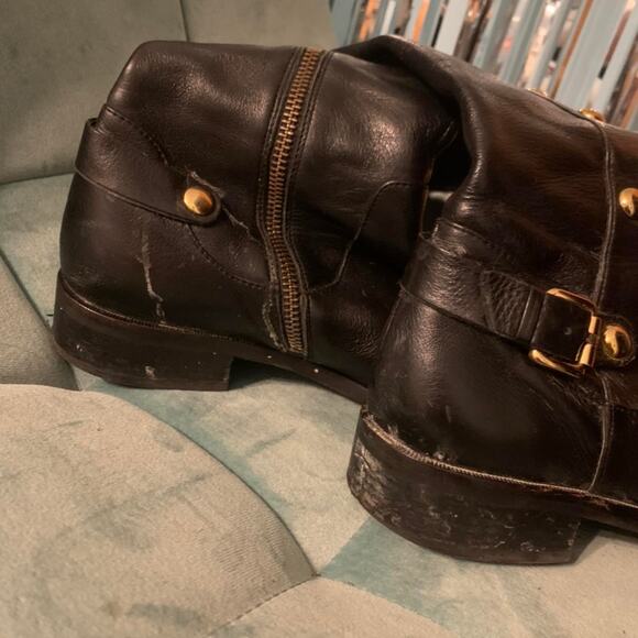 MICHAEL KORS BLACK GENUINE LEATHER GOLD STUDDED RIDING BOOTS - Picture 4 of 4